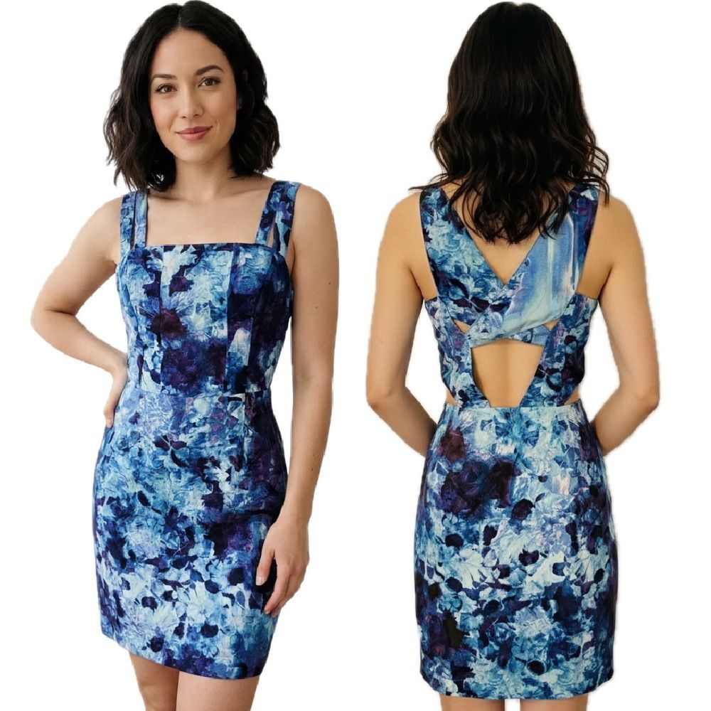Silence + Noise Abstract Floral Batik Mini Dress with Cutout Cross-Back Size 12